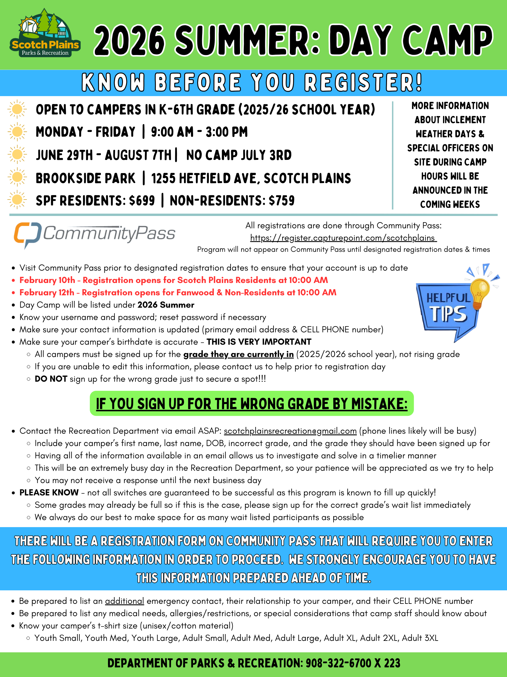 2026 Day Camp Pre Reg Info